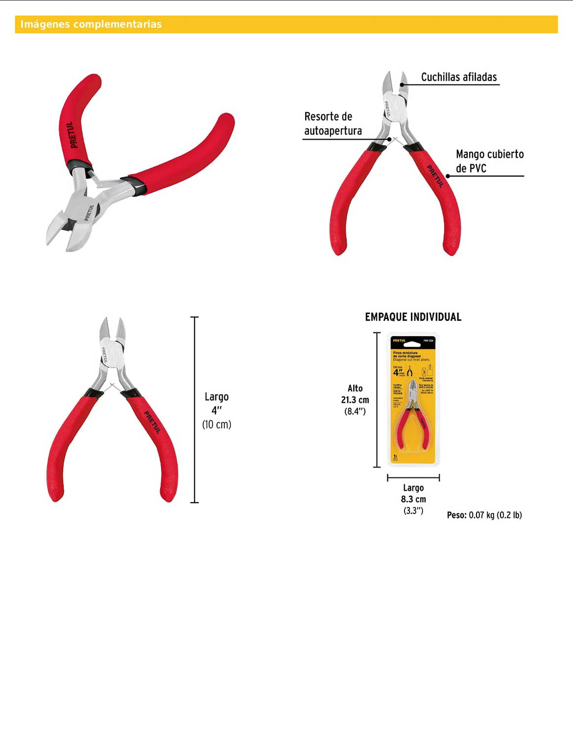Mini pinza de corte diagonal de 4 pulgadas con cuchillas afiladas