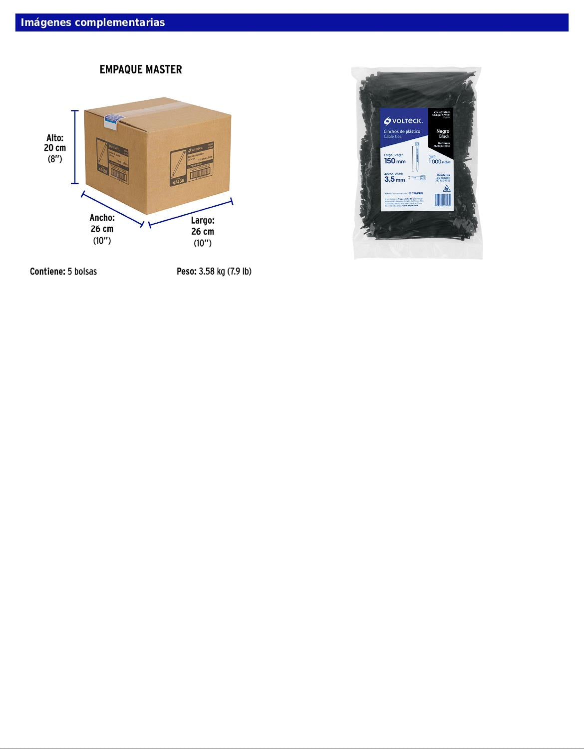 Bolsa con 1000 cinchos plásticos 40 lb 150 x 3.5 mm negro