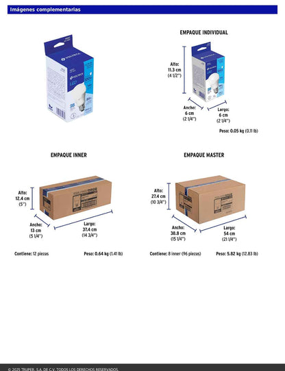 Foco LED 14W A19 6500K blanca fría 1500 lm