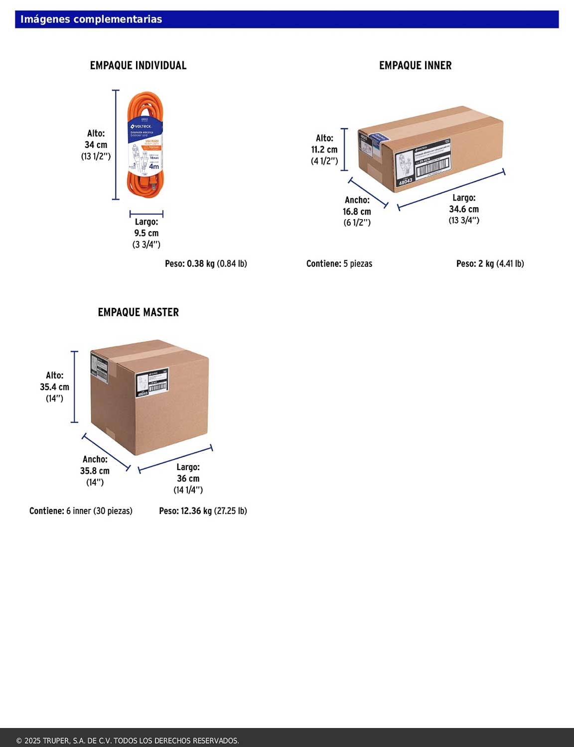 Extensión eléctrica de uso rudo de 4 m con calibre 2x16 AWG