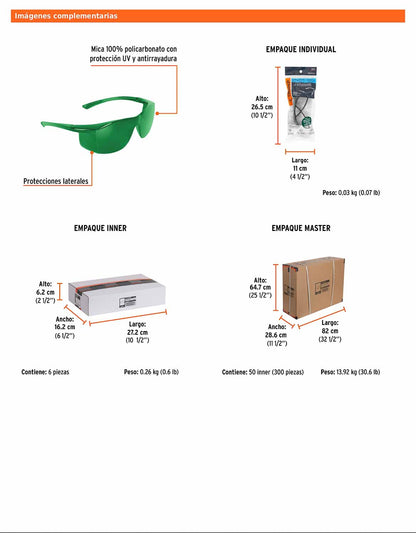 Lentes de seguridad verdes TRUPER Ultralite (LEN-LS5)  Estos lentes de seguridad tienen mica 100% de policarb