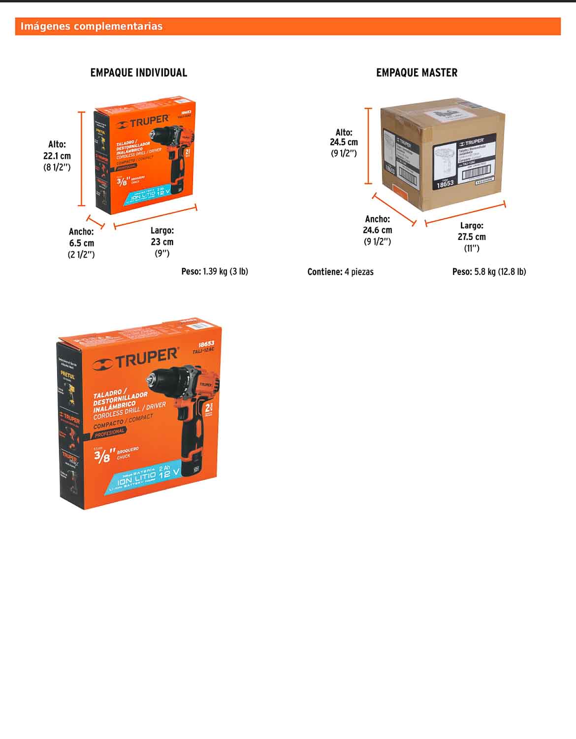 Taladro compacto inalámbrico de 3/8 in con batería 12 V y dos velocidades
