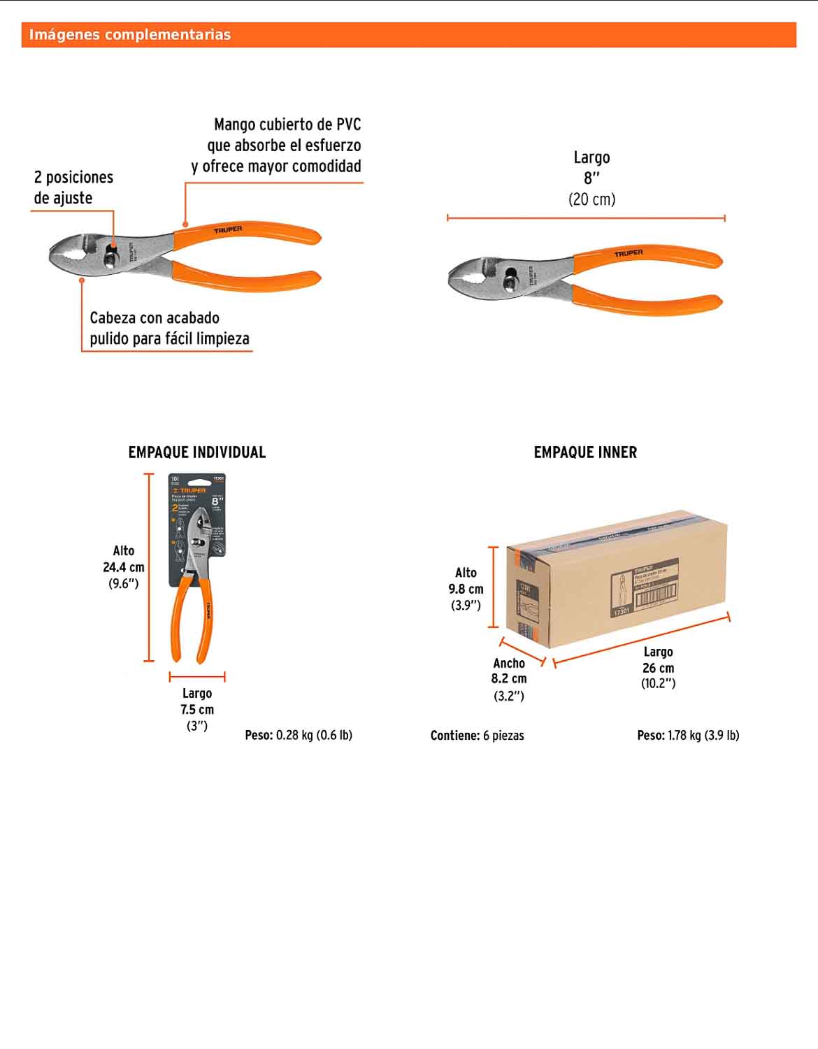 Pinza de chofer de 20 cm con mango de PVC