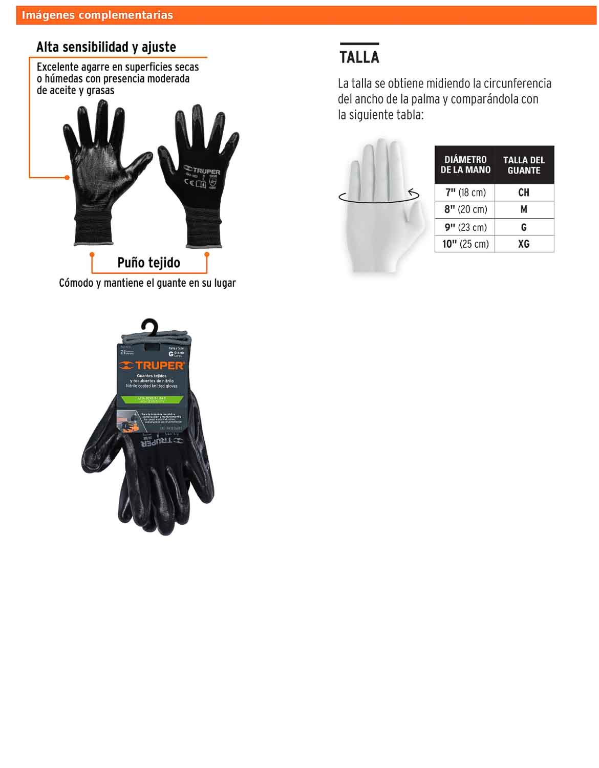 Guantes de nylon recubiertos de nitrilo grande