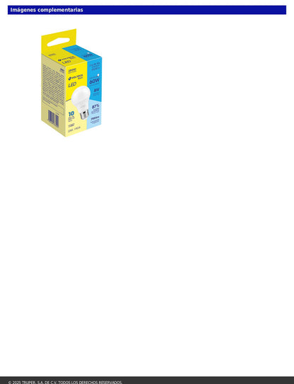 Foco LED 8W A19 6500K blanca fría 790 lm BASIC