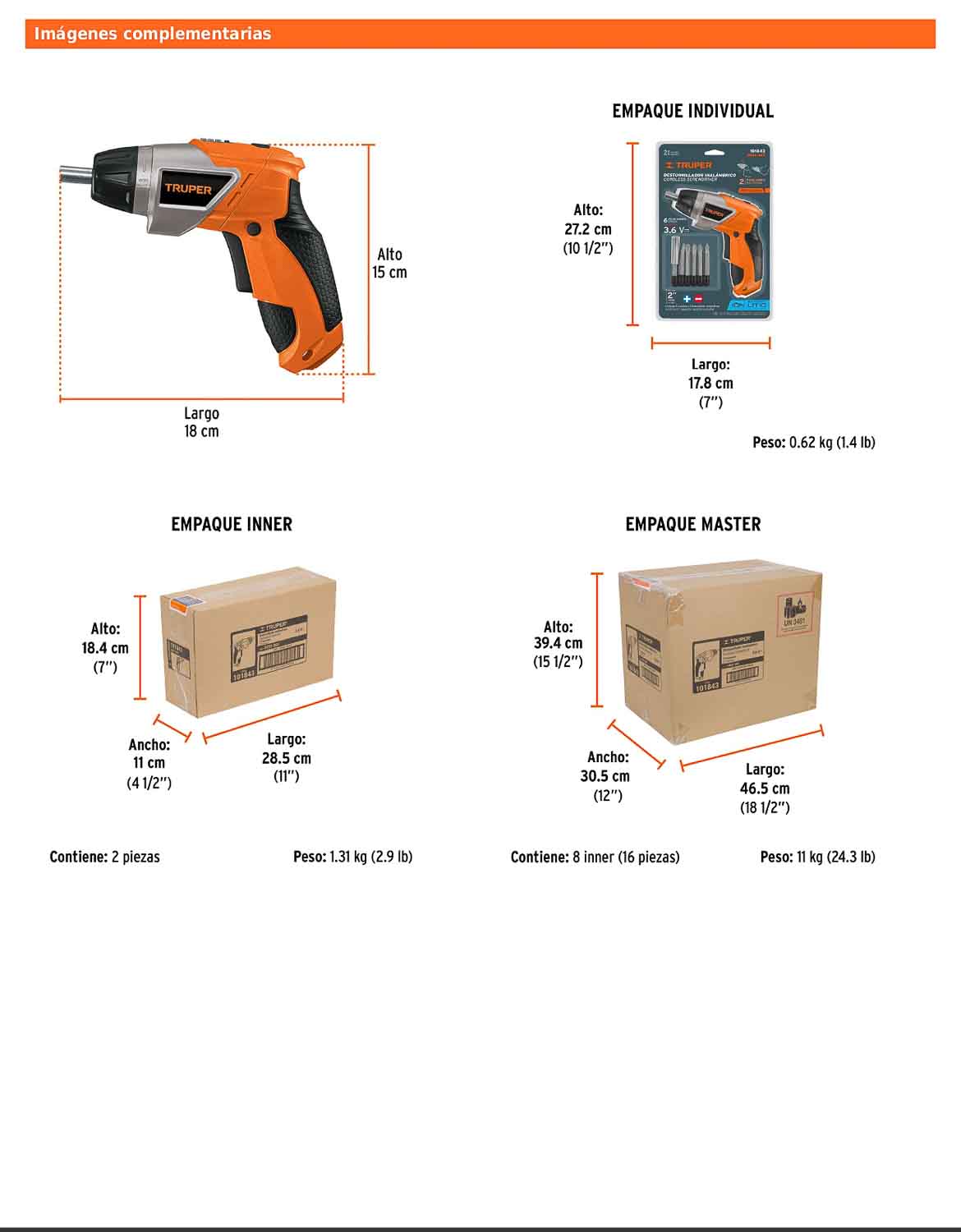 Destornillador inalámbrico de 3.6 V con dos posiciones y torque ajustable