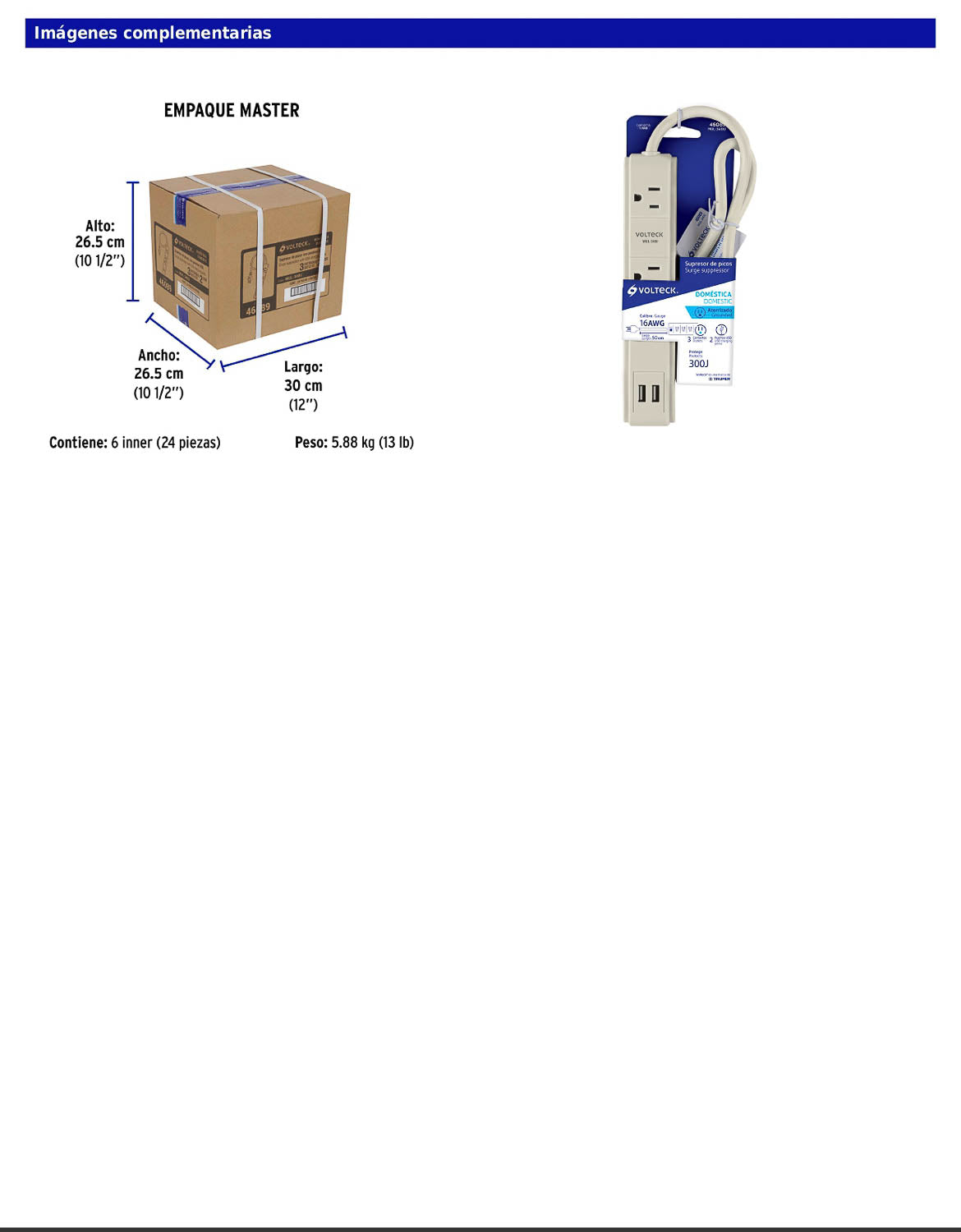 Regleta multicontacto de 3 entradas con 2 puertos USB y supresor de 300 joules