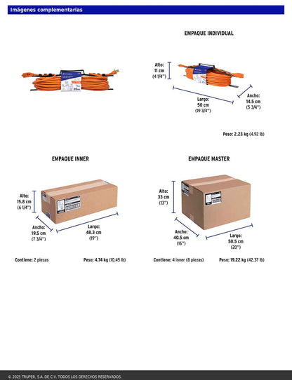 Extensión eléctrica de uso rudo de 25 m con calibre 2x16 AWG