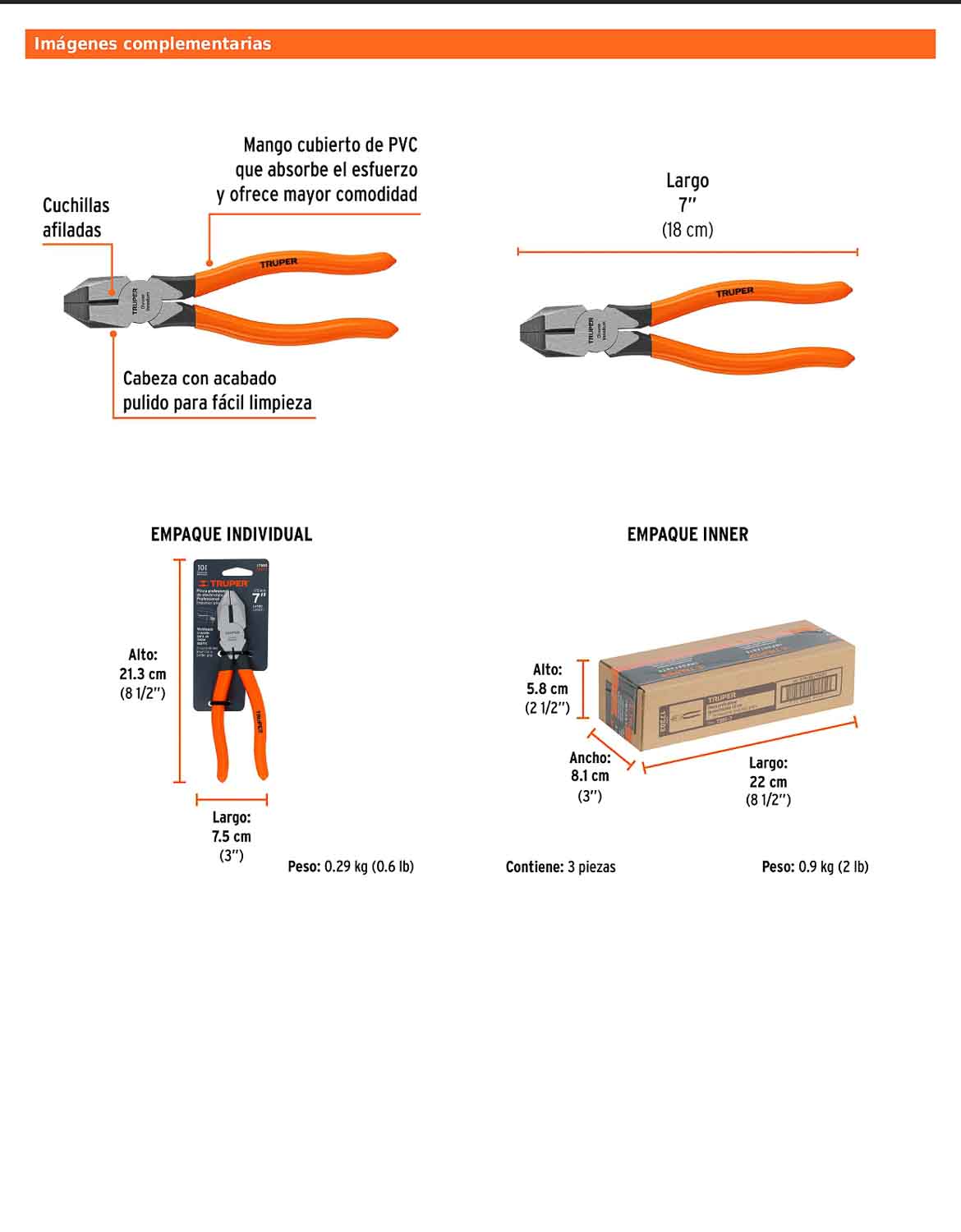 Pinza para electricista 7" uso rudo con mango PVC