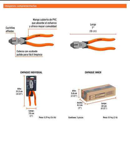 Pinza para electricista 7" uso rudo con mango PVC