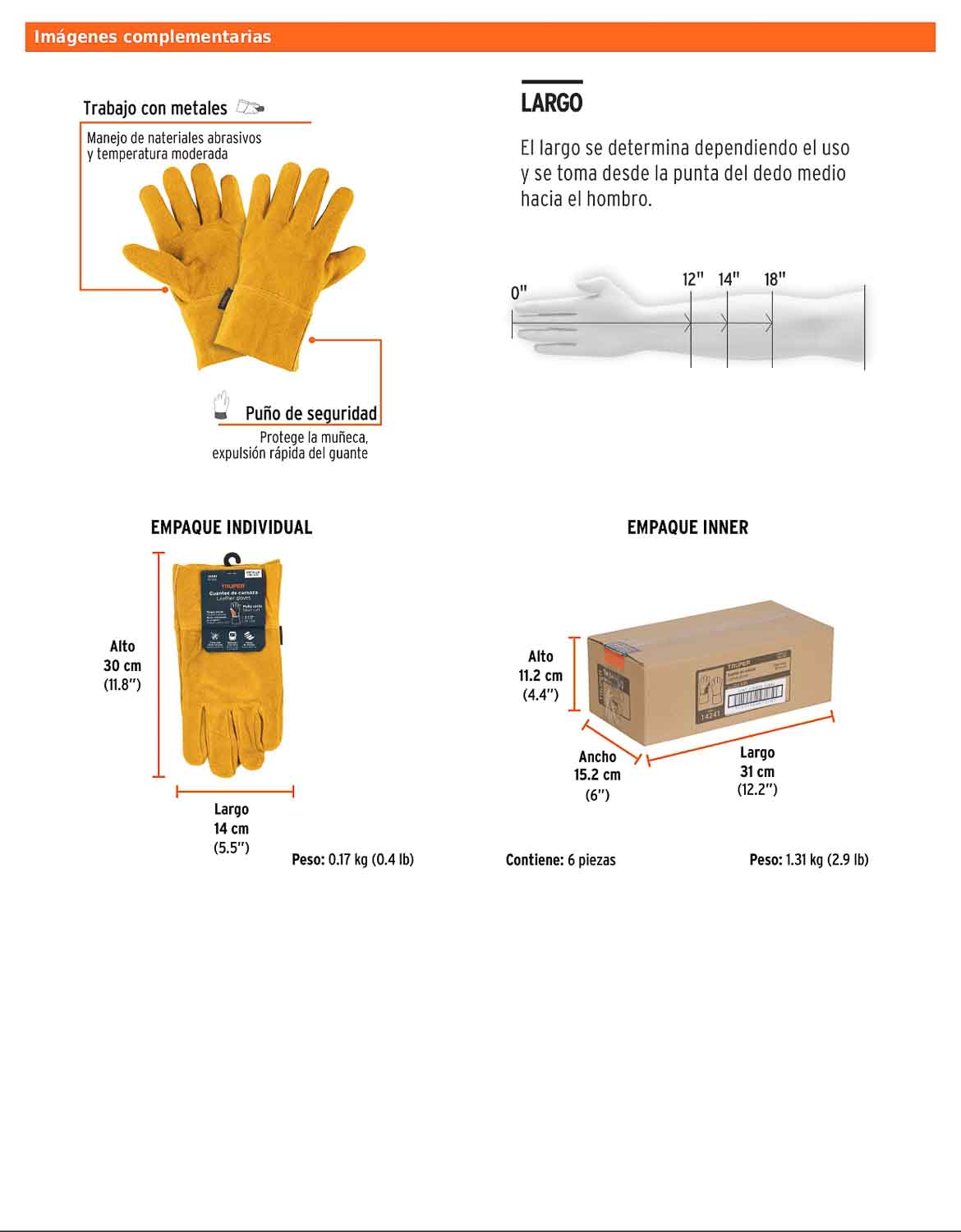 Guantes de carnaza cortos unitalla TRUPER (GU-535)