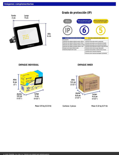 Reflector LED para exteriores de 10 W con luz de día