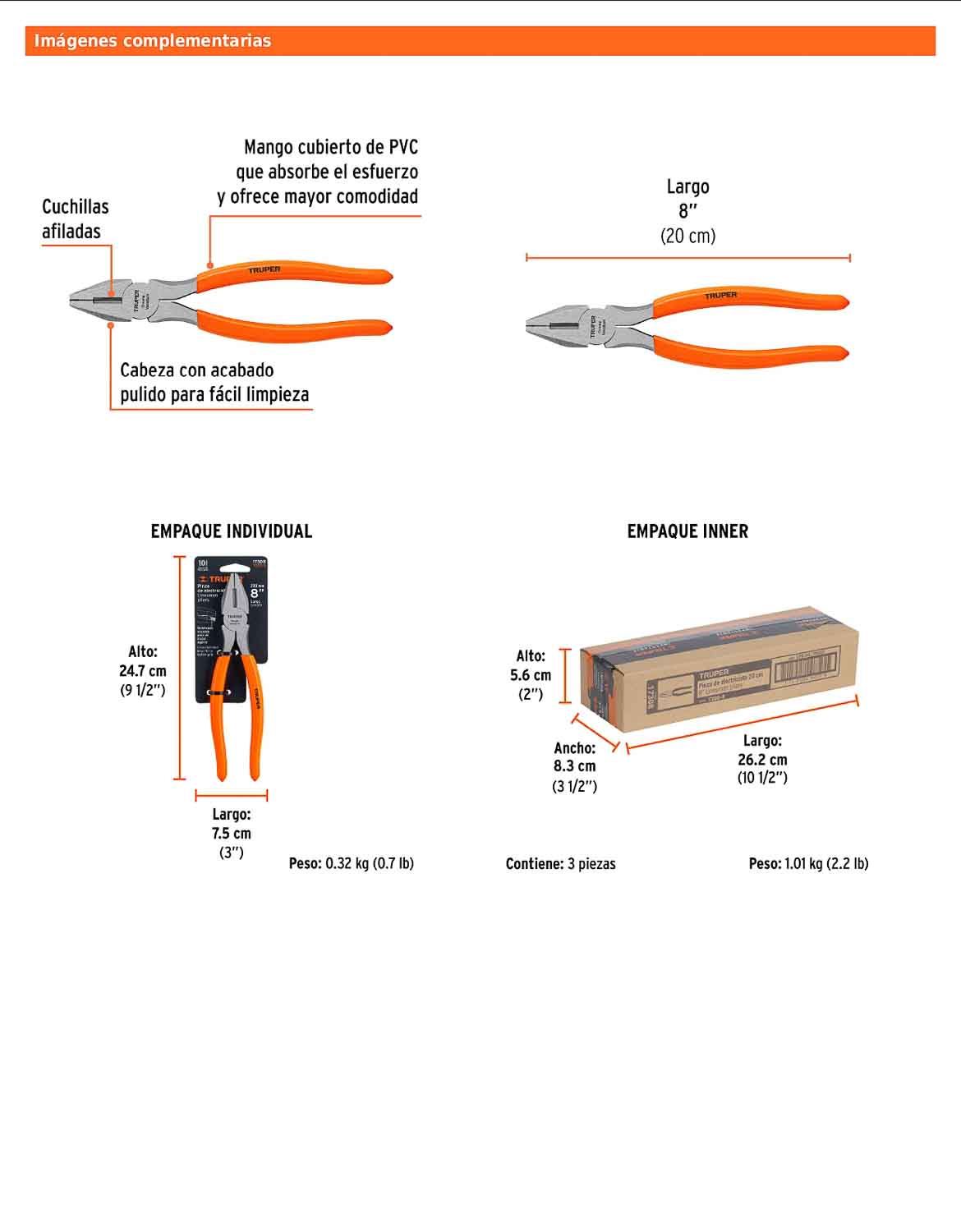 Pinza para electricista 8" uso rudo con mango PVC