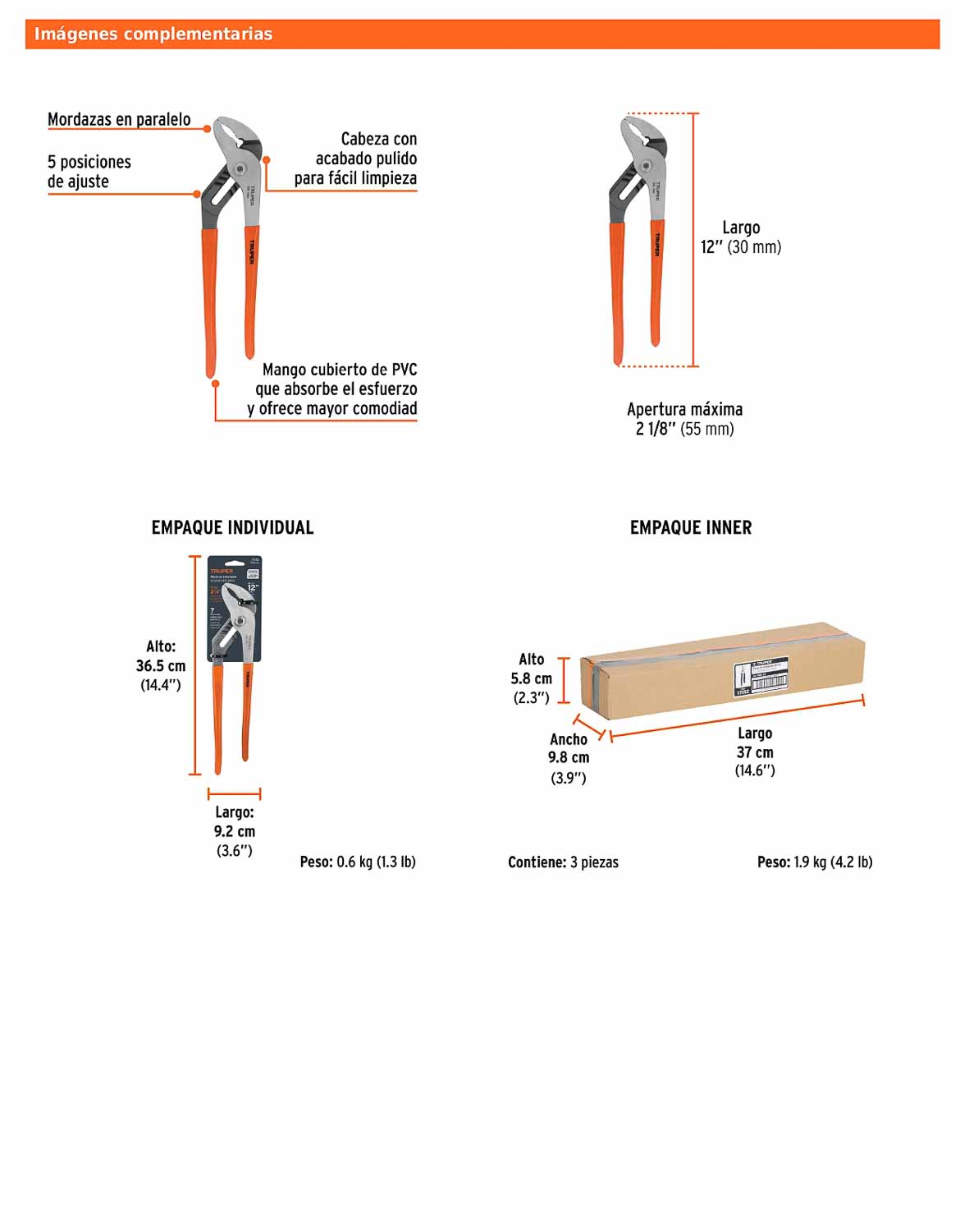Pinza de extensión de 30 cm con mango de PVC