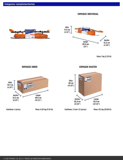 Extensión eléctrica de uso rudo de 10 m con calibre 2x16 AWG