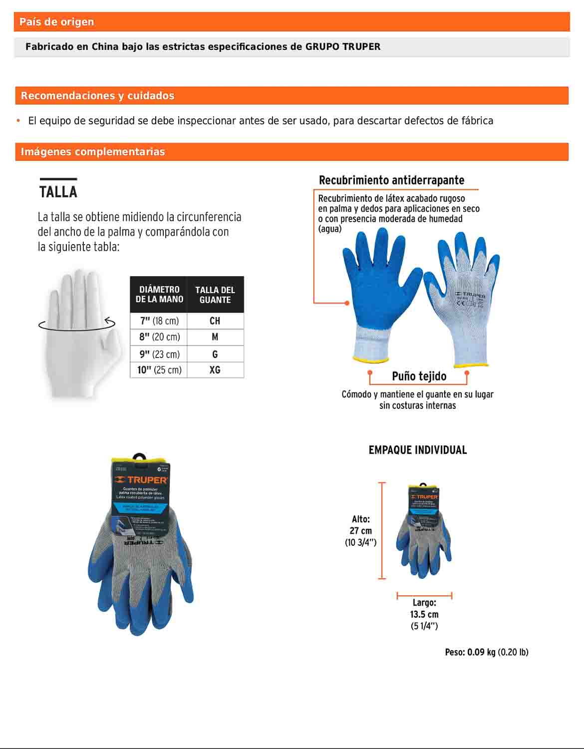 Guantes de poliéster recubiertos de látex grande