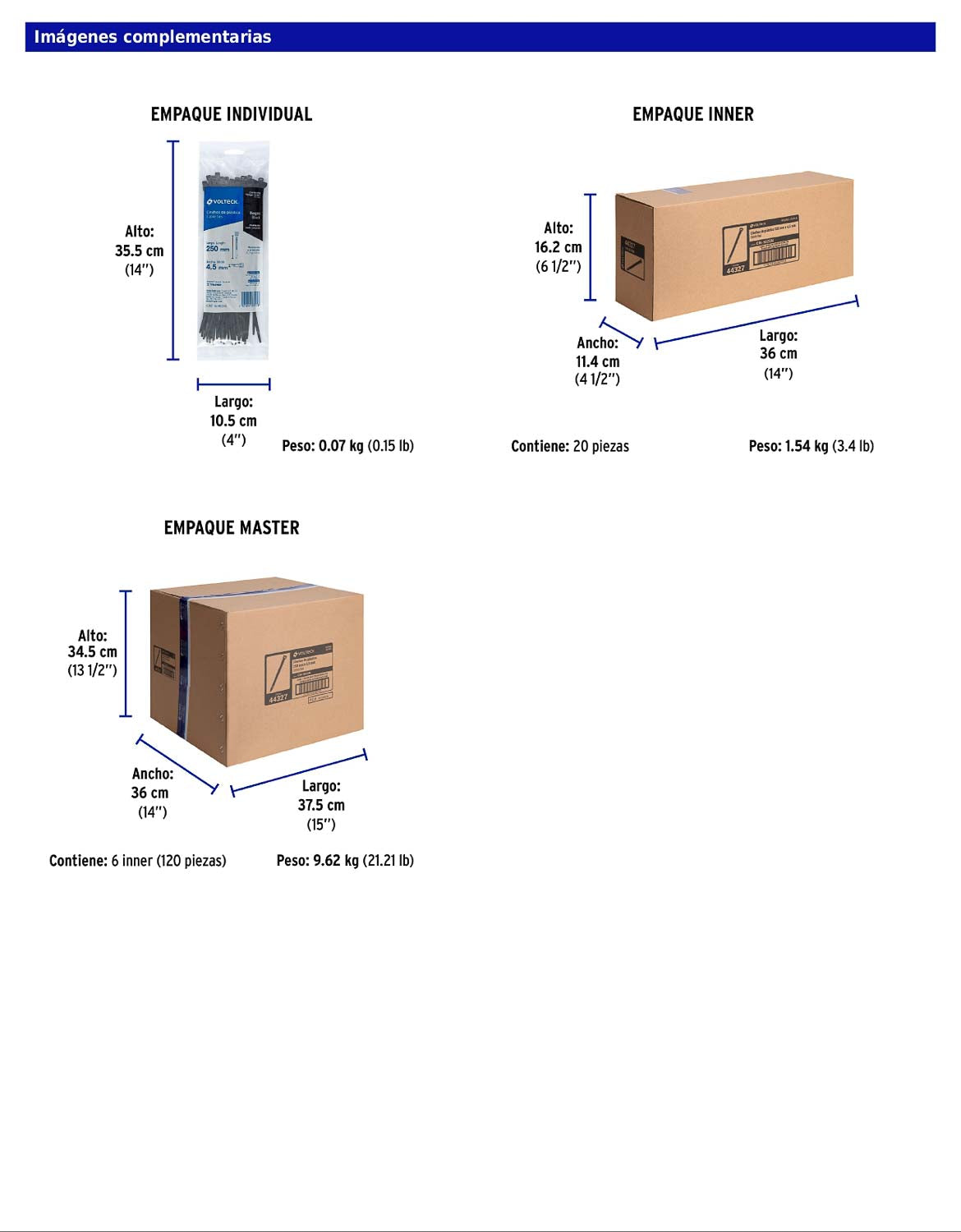 Bolsa con 50 cinchos plásticos 50 lb 250 x 4.5 mm negro