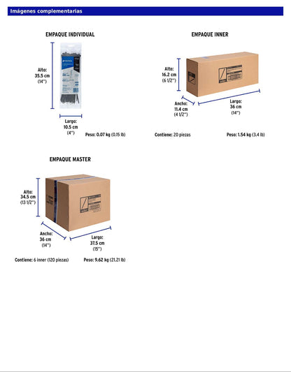 Bolsa con 50 cinchos plásticos 50 lb 250 x 4.5 mm negro