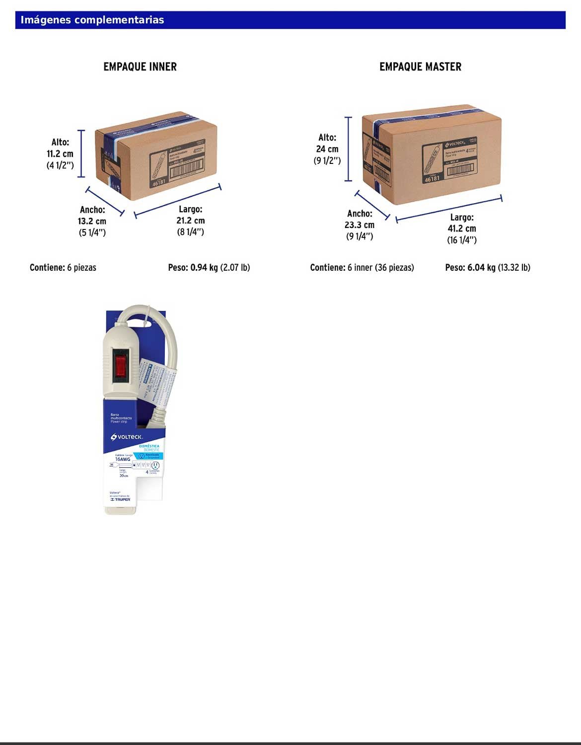 Regleta multicontacto económico de 4 entradas con calibre 16 AWG