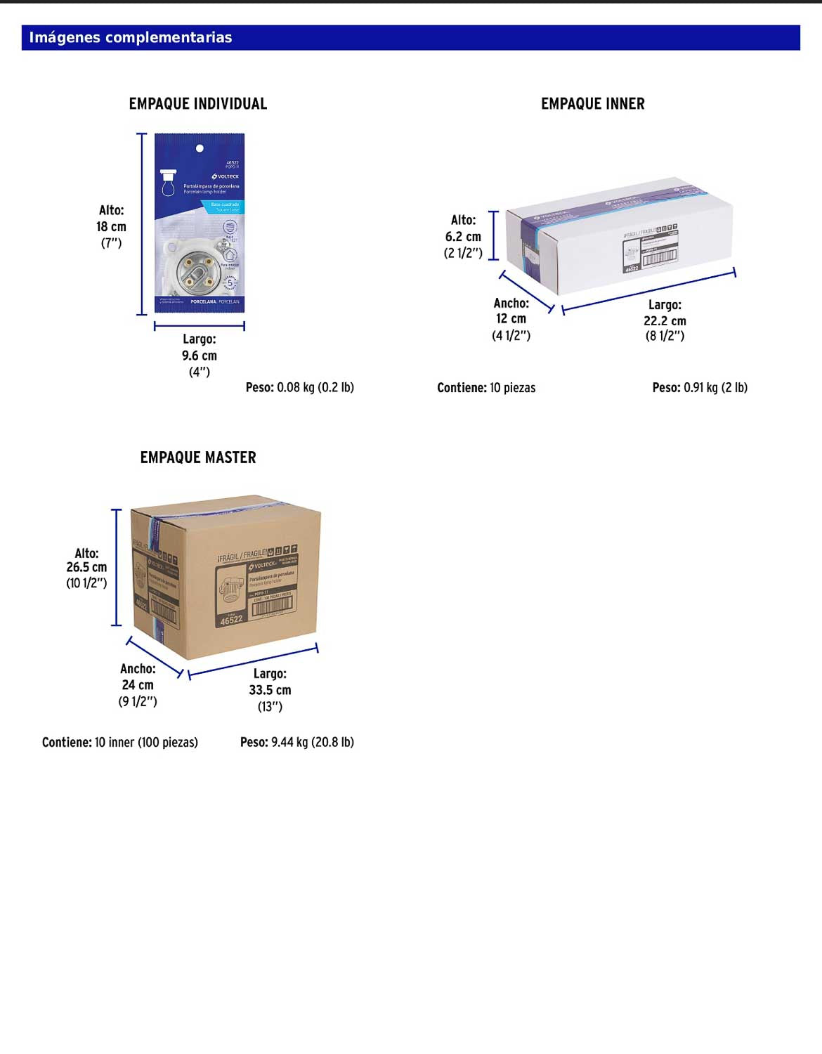 Portalámpara de porcelana cuadrado con casquillo de aluminio y base atornillable