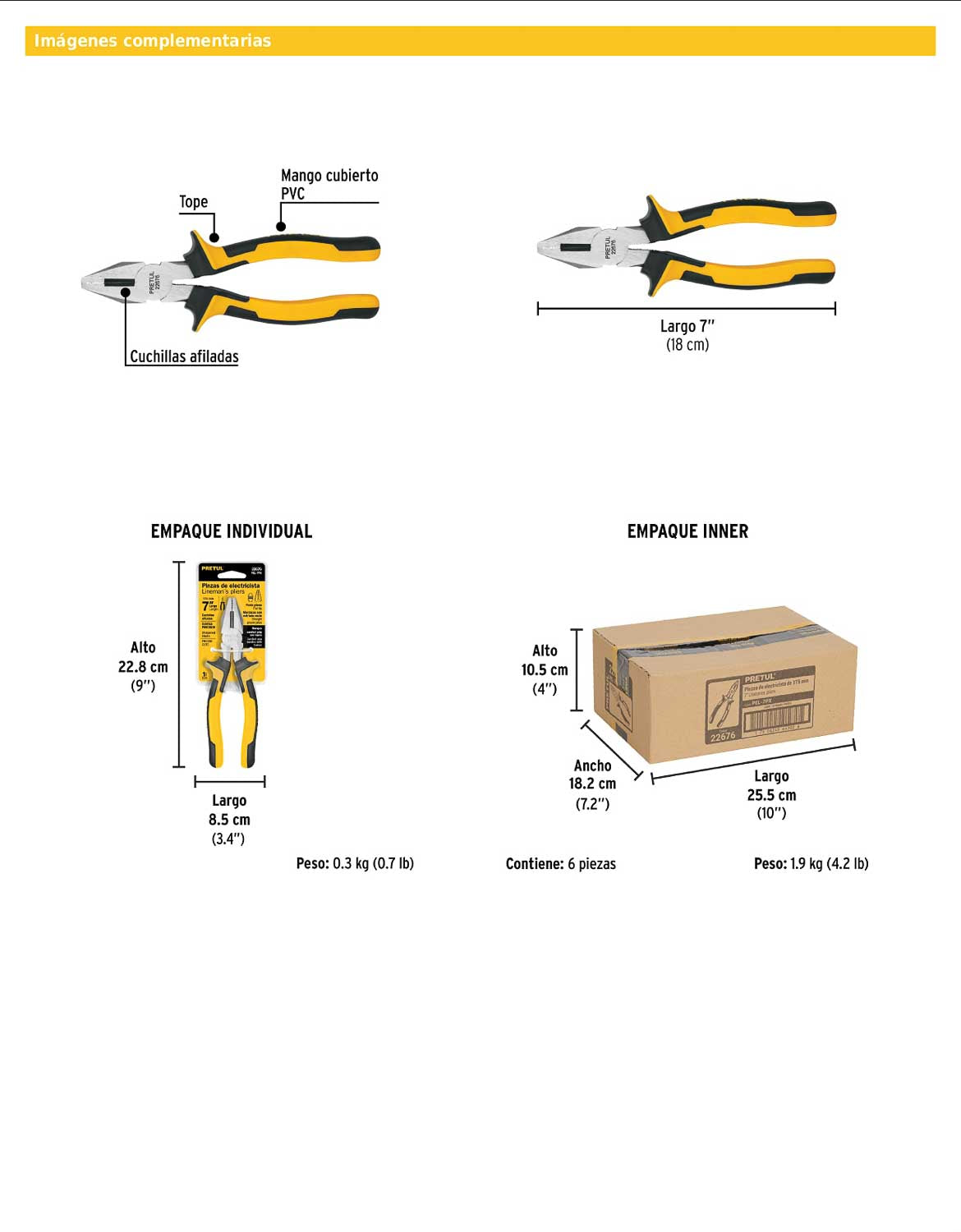Pinza para electricista de 18 cm con mango Comfort Grip