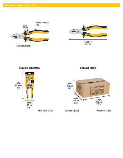 Pinza para electricista de 18 cm con mango Comfort Grip