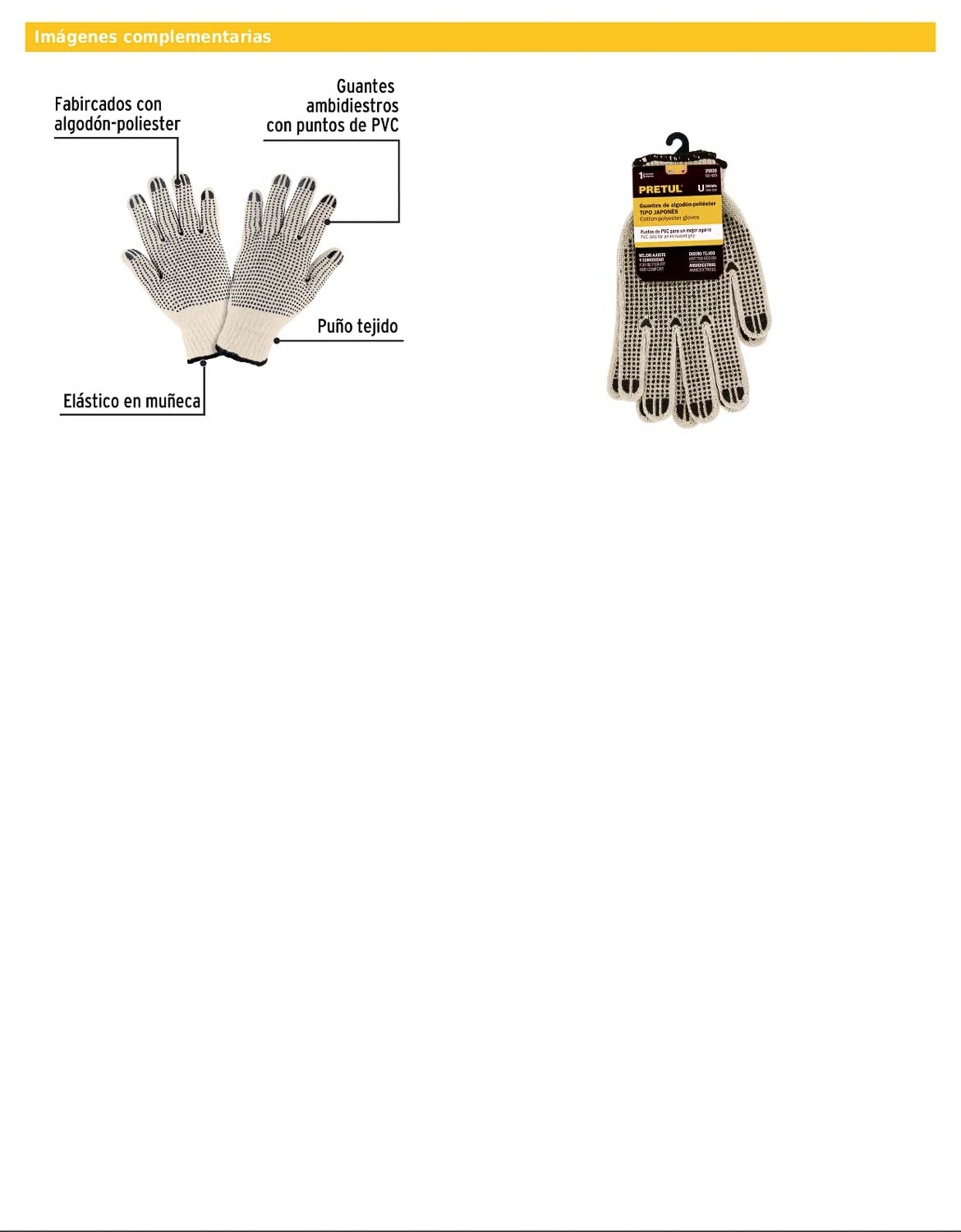 Guantes de algodón con puntos de PVC en palma y dorso unitalla