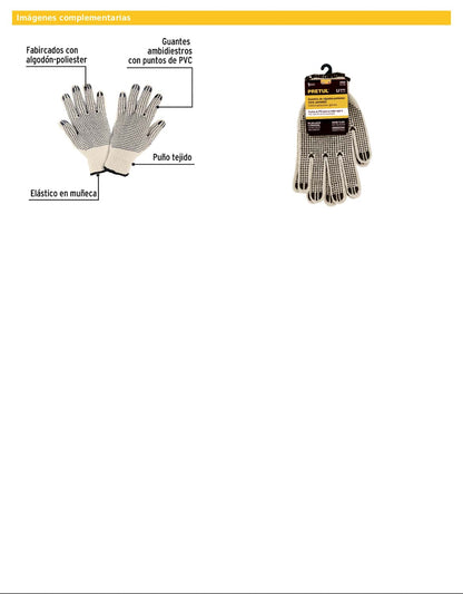 Guantes de algodón con puntos de PVC en palma y dorso unitalla