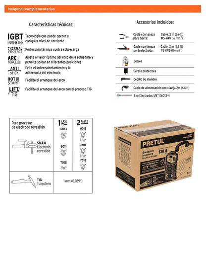 Soldadora inversora 130A bi-voltaje 127/220V Ligera compacta