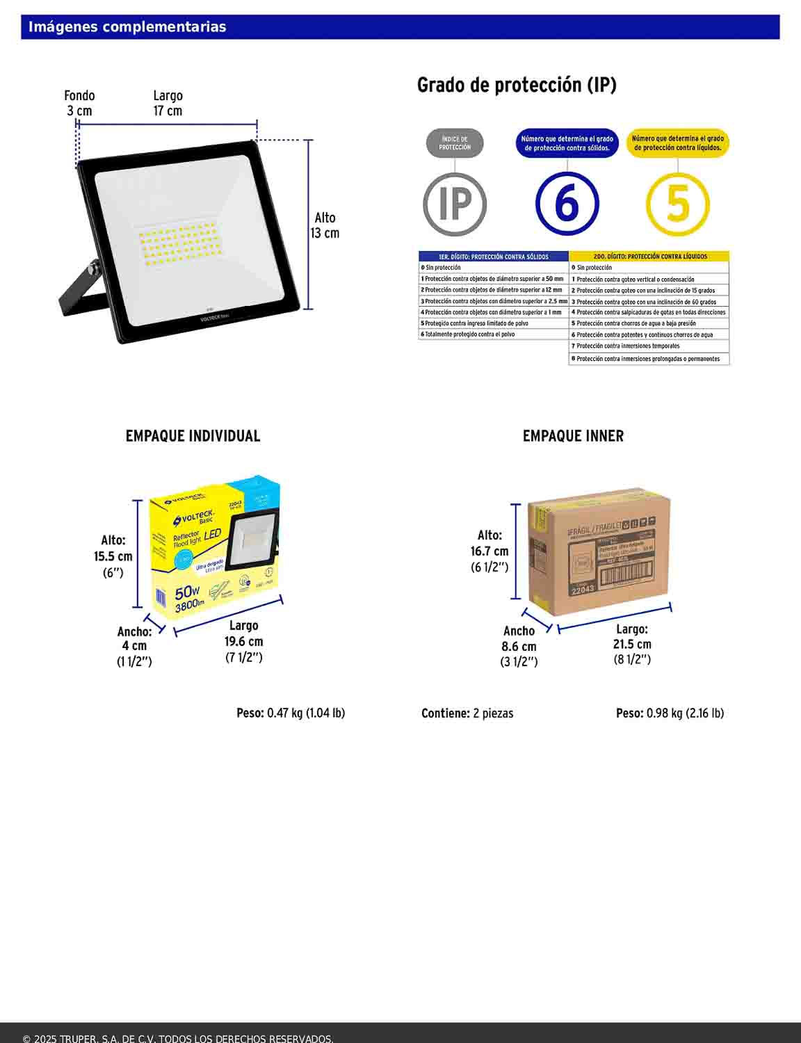 Reflector LED para exteriores de 50 W con temperatura de color 6 500 K