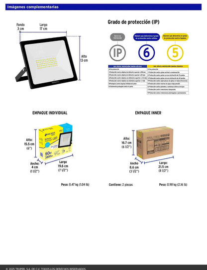 Reflector LED para exteriores de 50 W con temperatura de color 6 500 K