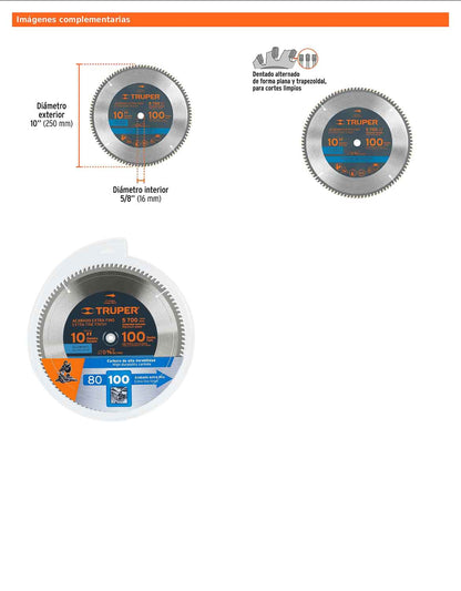 Disco sierra para aluminio de 10 pulgadas con 100 dientes y centro de 5/8 pulgadas