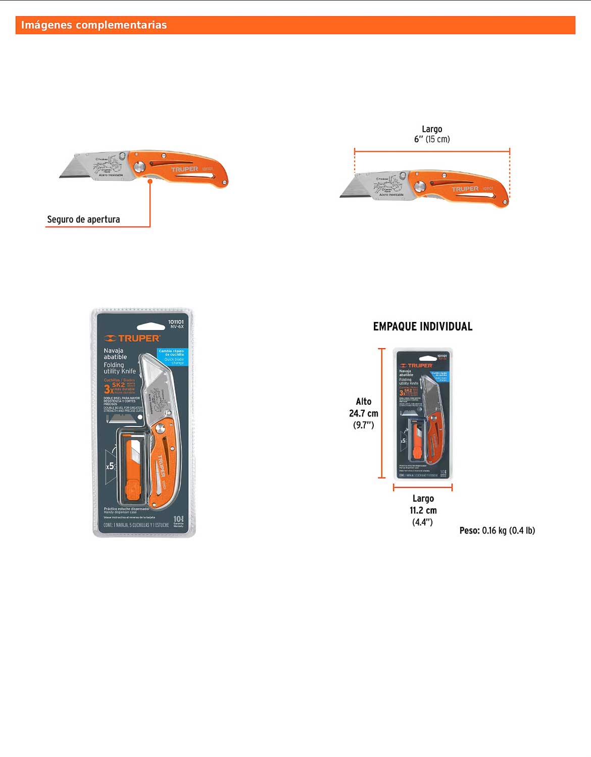 Navaja abatible 6" con cuerpo de aluminio y acero inoxidable