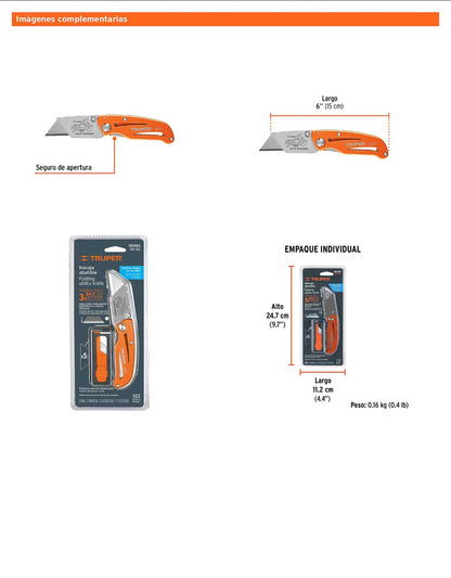 Navaja abatible 6" con cuerpo de aluminio y acero inoxidable