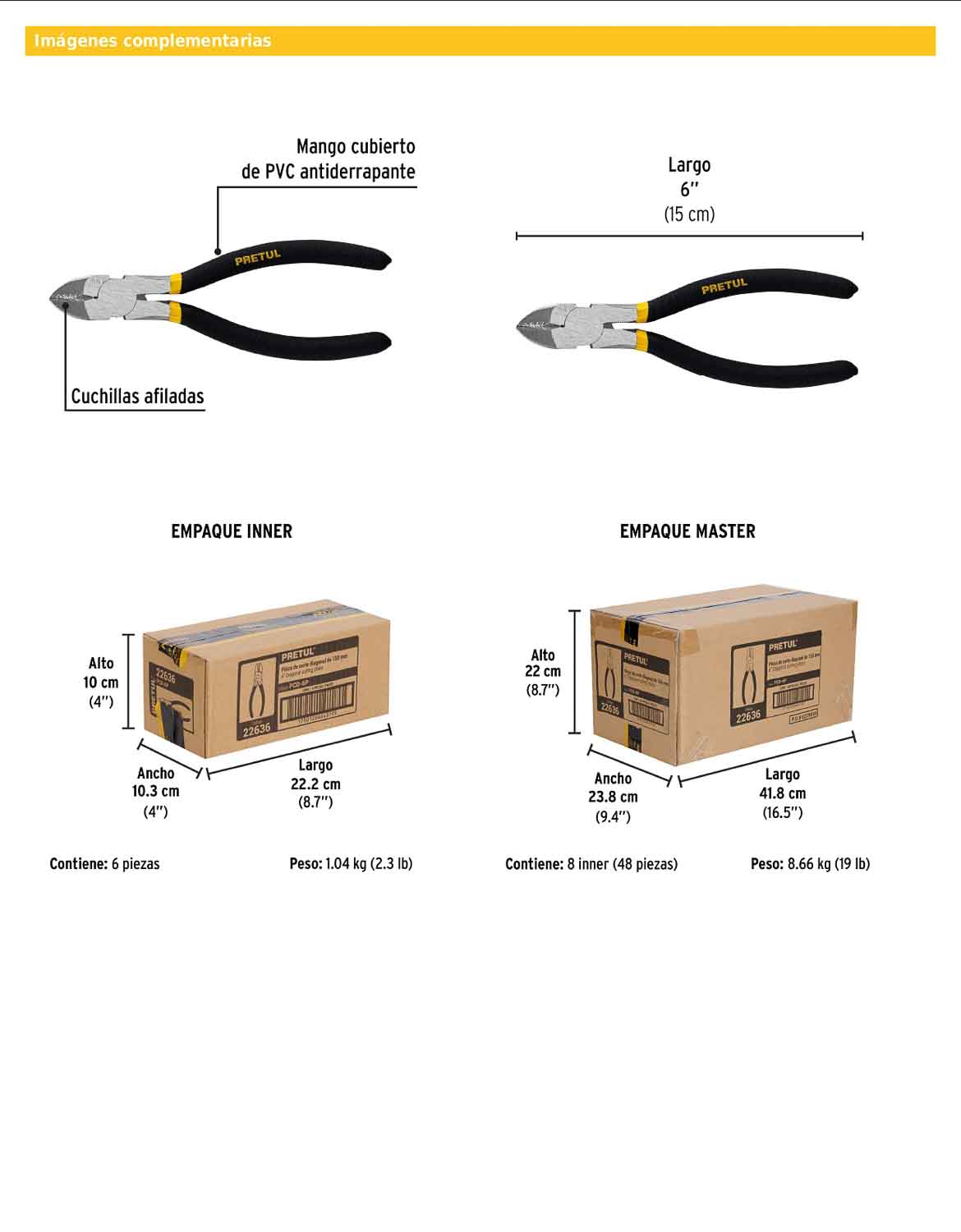 Pinza de corte diagonal de 6 pulgadas con mango de PVC