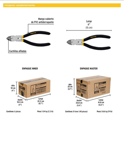 Pinza de corte diagonal de 6 pulgadas con mango de PVC