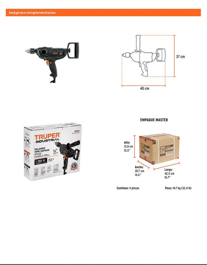 Taladro/destornillador tipo espada 1/2" 1150 W industrial