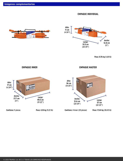 Extensión eléctrica de uso rudo de 8 m con calibre 2x16 AWG