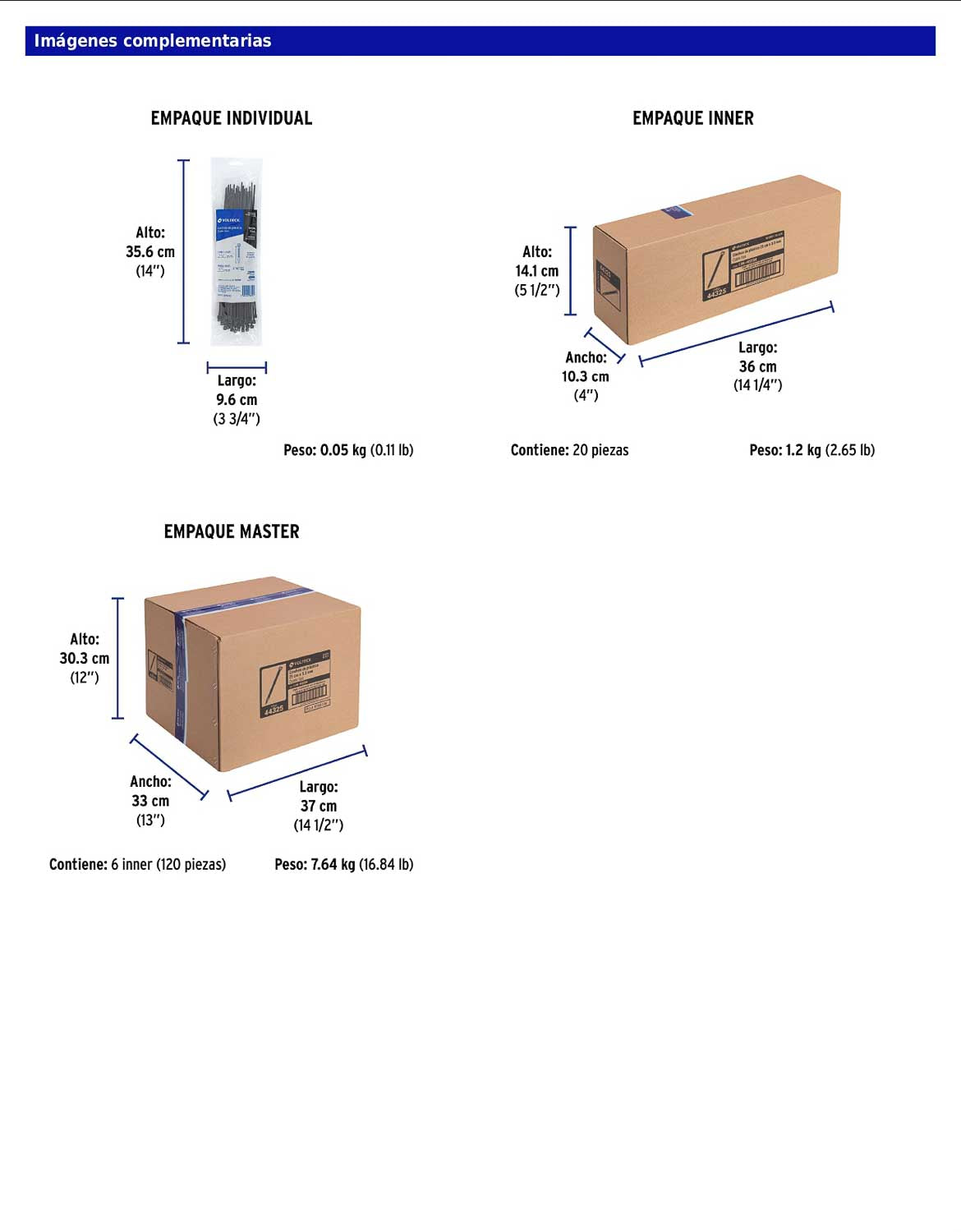 Bolsa con 50 cinchos plásticos 40 lb 250 x 3.5 mm negro