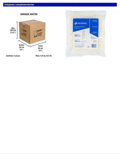 Bolsa con 1000 cinchos plásticos 40 lb 200 x 3.5 mm natural