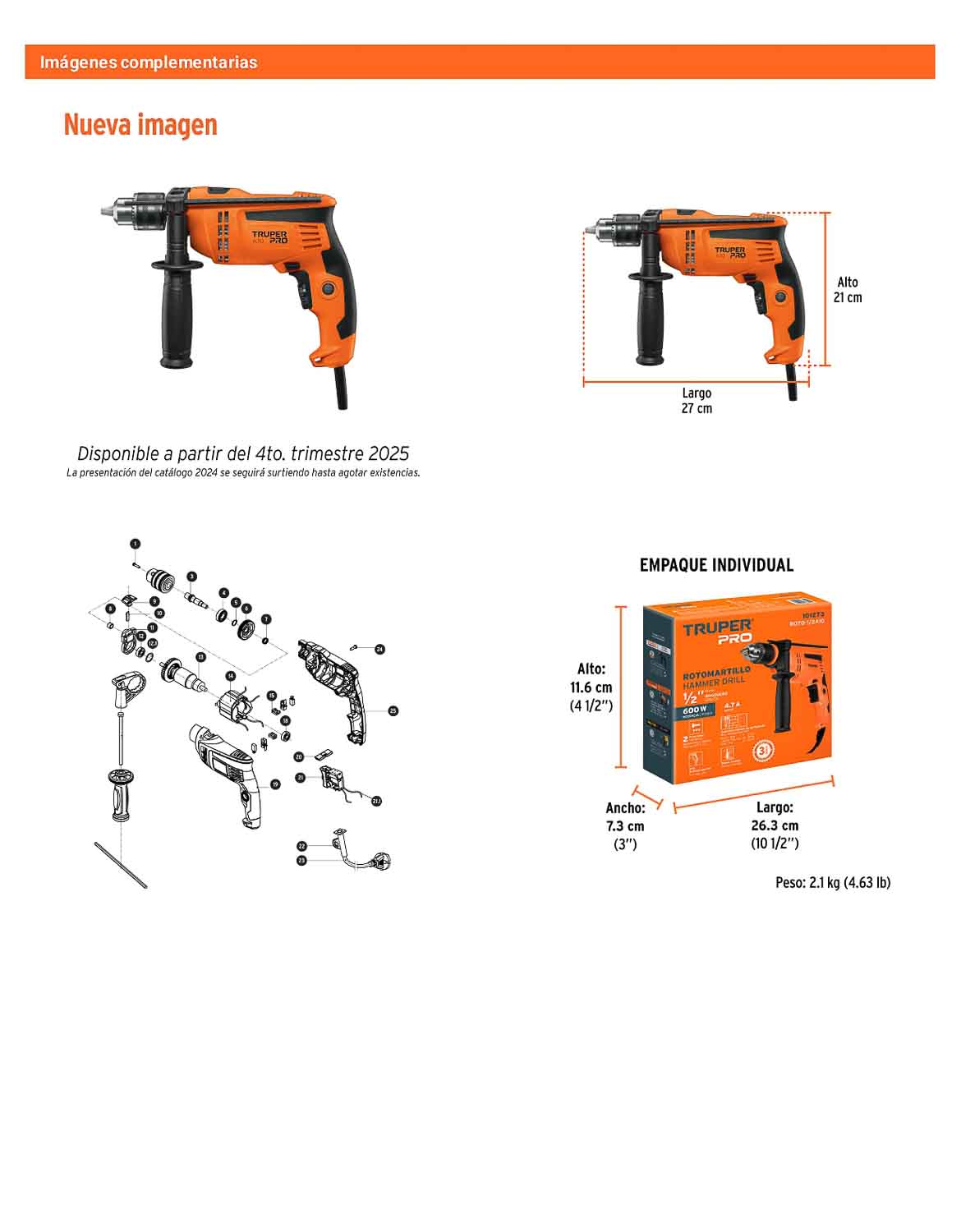 Rotomartillo/destornillador 1/2" 600 W TRUPER PRO