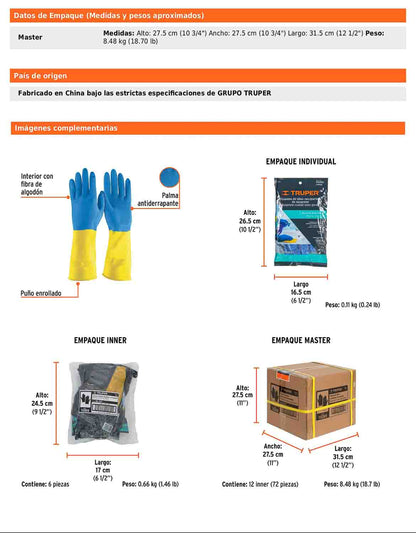 Guantes de látex reforzados para limpieza grande