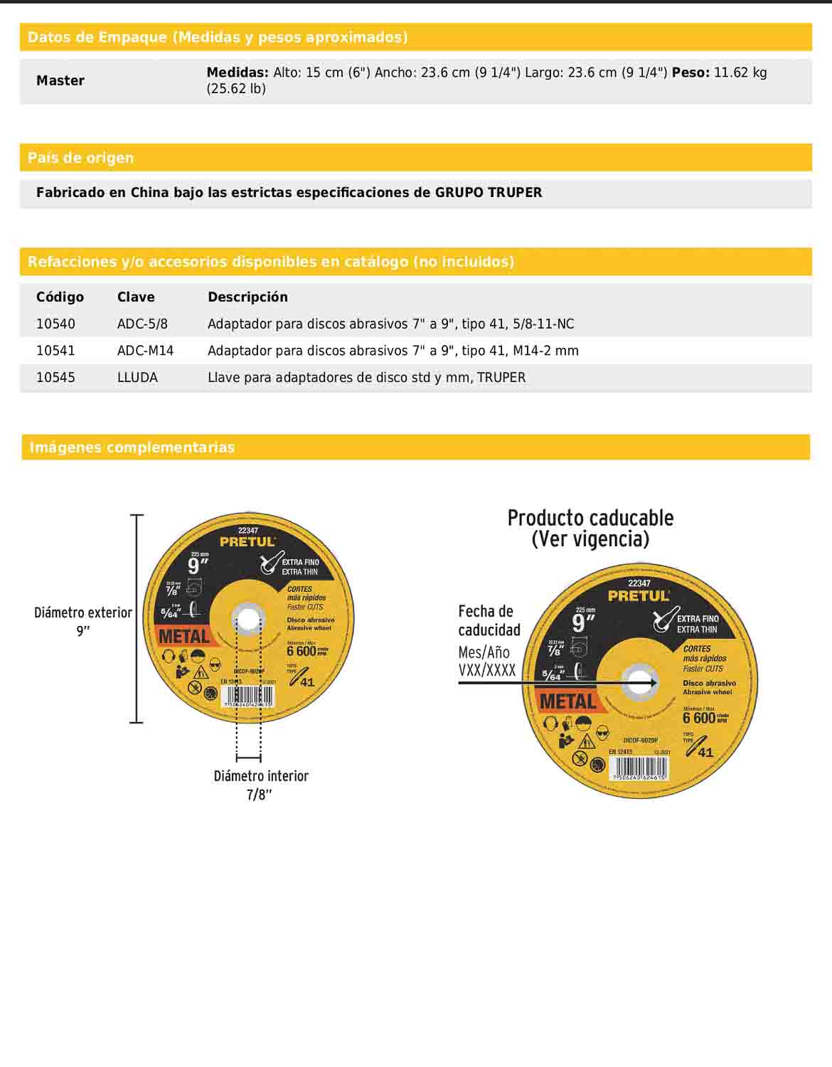 Disco de corte fino para metal de 9 pulgadas con espesor de 2 mm
