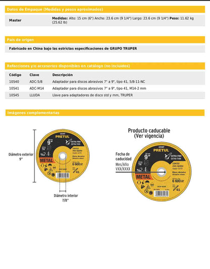 Disco de corte fino para metal de 9 pulgadas con espesor de 2 mm