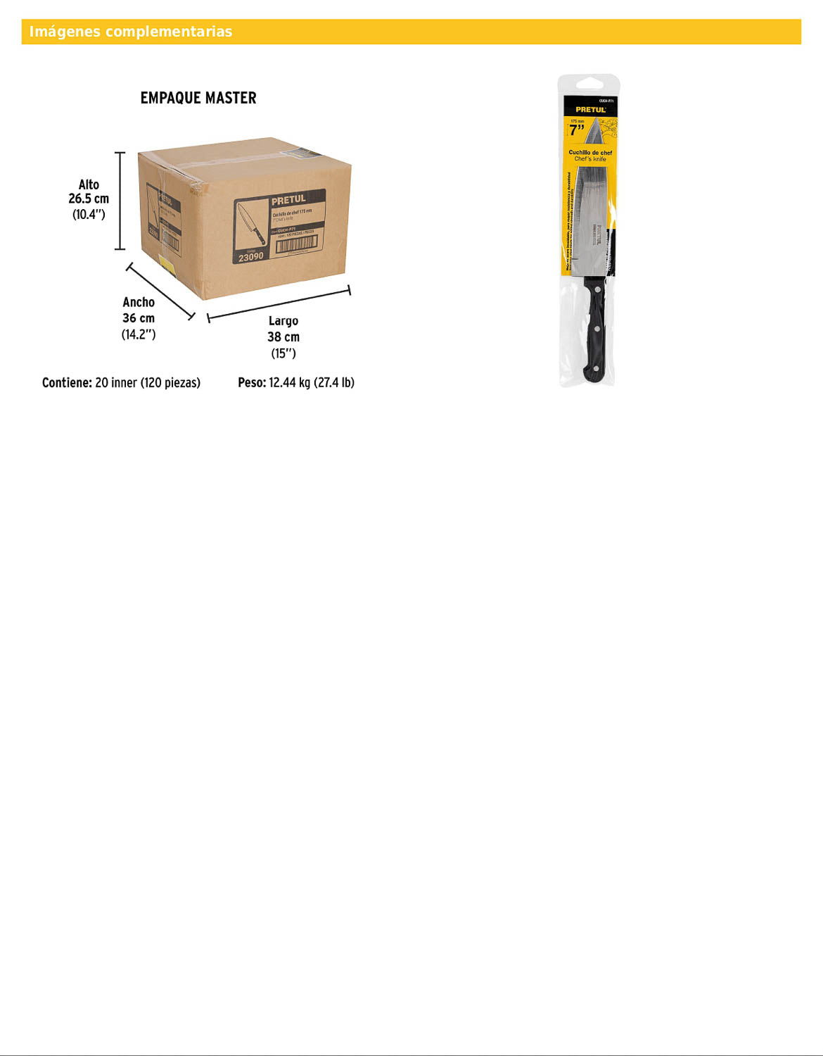 Cuchillo de chef de 7 pulgadas con mango de polipropileno