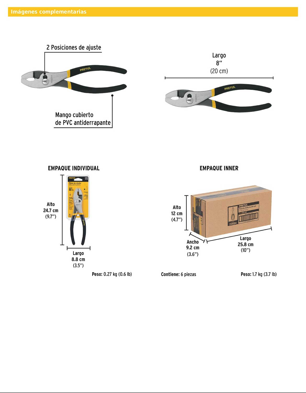 Pinza de chofer de 8 pulgadas con mango de PVC