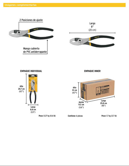 Pinza de chofer de 8 pulgadas con mango de PVC
