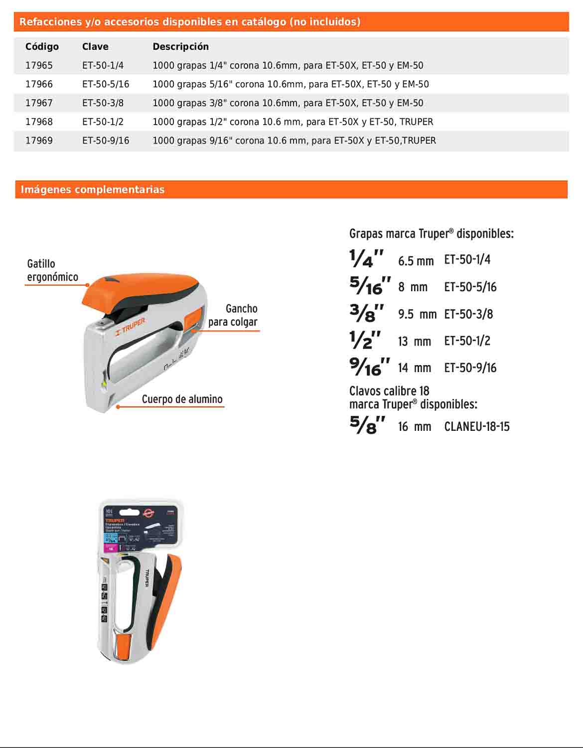 Engrapadora clavadora tipo pistola de uso rudo con cuerpo de aluminio y gatillo ergonómico