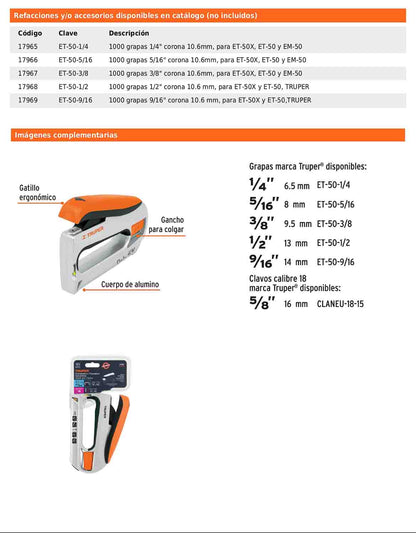Engrapadora clavadora tipo pistola de uso rudo con cuerpo de aluminio y gatillo ergonómico