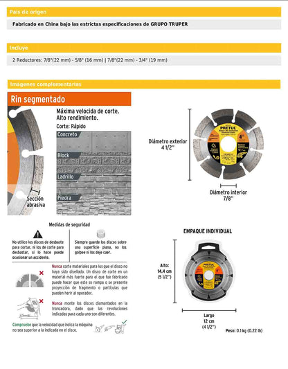 Disco de diamante de 4 pulgadas y 1.2 mm con rin segmentado